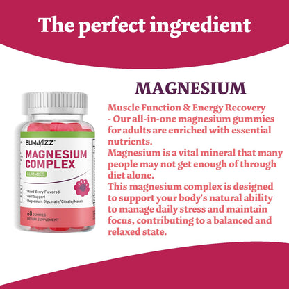 Magnesium Complex Gummies 800mg - 60 Counts Magnesium Glycinate&Citrate&Malate Gummy for Rest Muscle Function - Maple Wellness Supplements