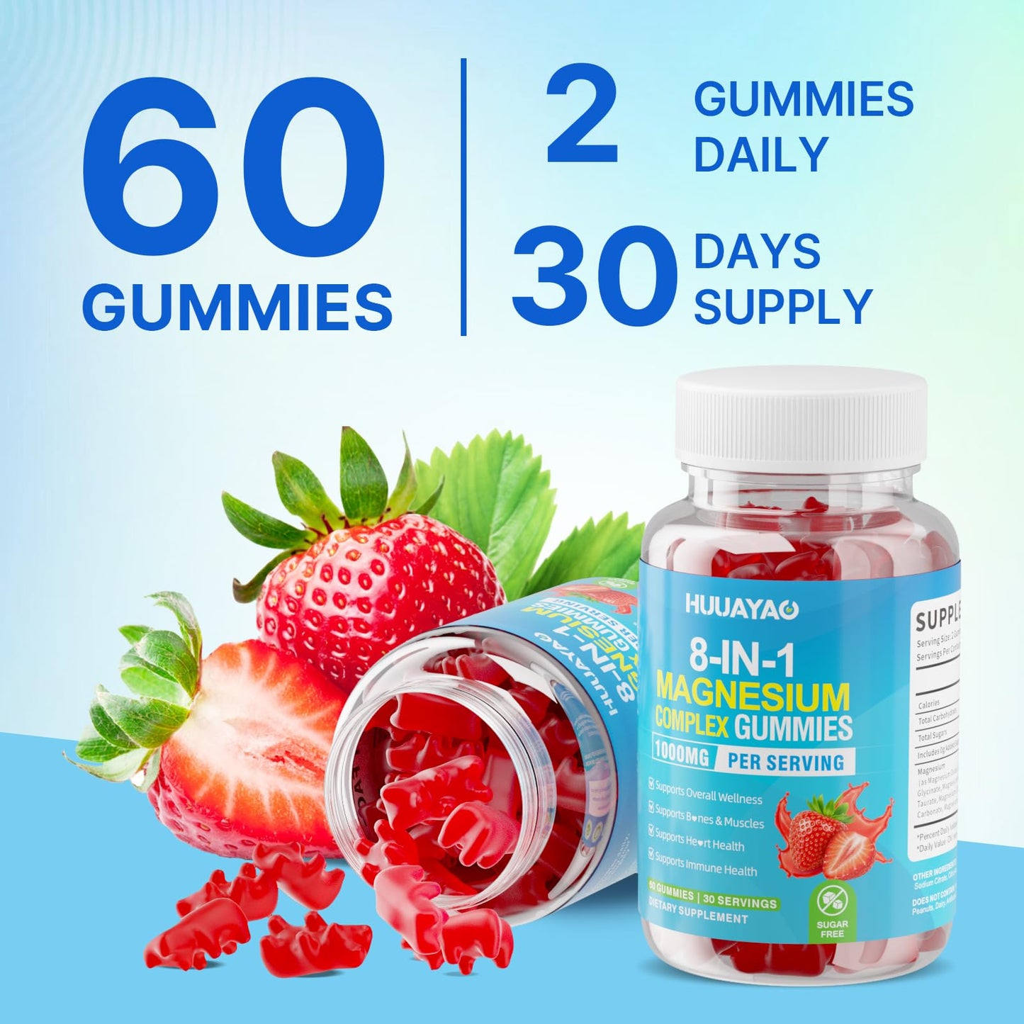 Magnesium Complex Gummies for Women Men 8 in 1, Magnesium Glycinate, Citrate, Malate, Taurate, Supports Bones, Muscle, Nerve Health, Sugar-Free, Vegan Non-GMO, Strawberry Flavor, 120 Count - Maple Wellness Supplements