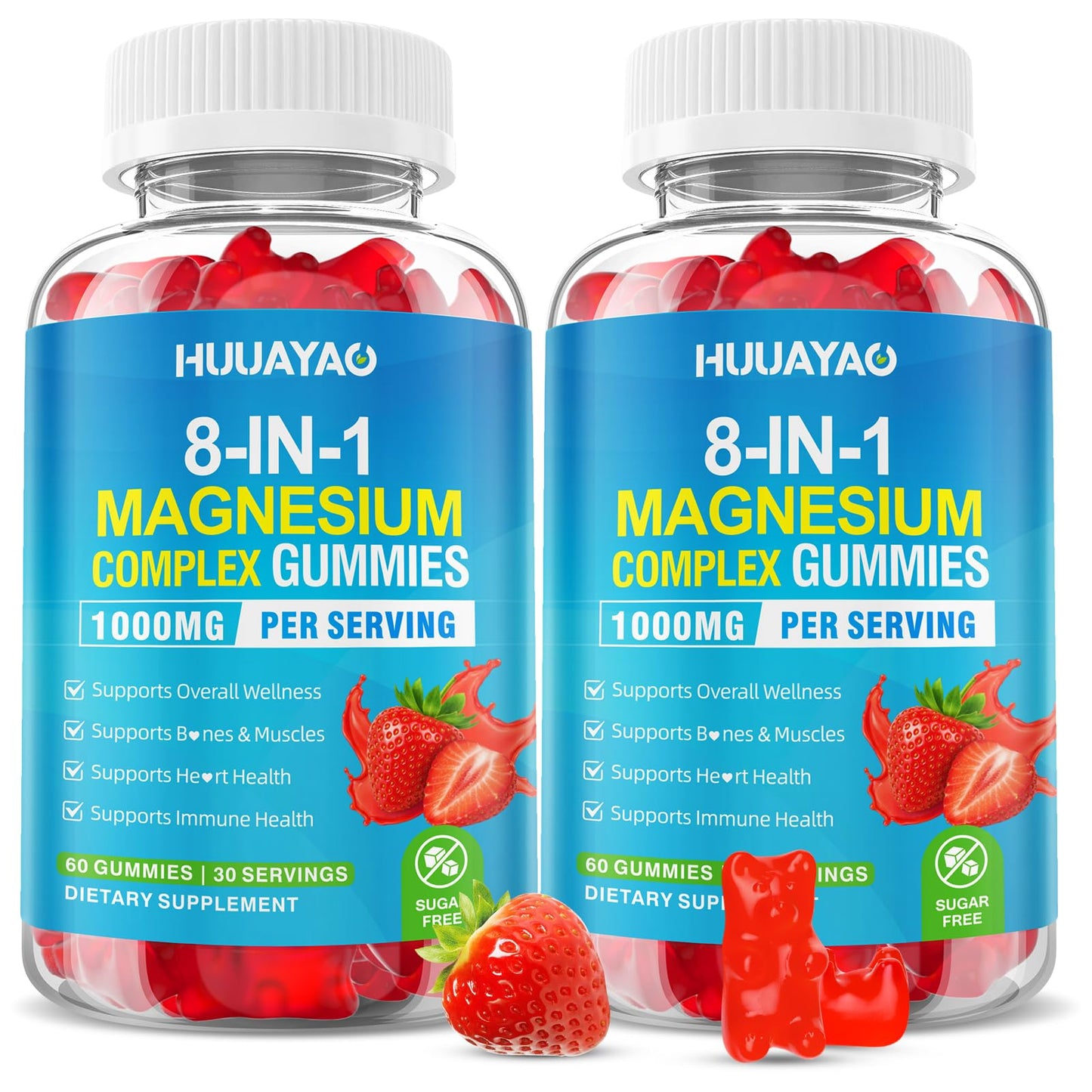 Magnesium Complex Gummies for Women Men 8 in 1, Magnesium Glycinate, Citrate, Malate, Taurate, Supports Bones, Muscle, Nerve Health, Sugar-Free, Vegan Non-GMO, Strawberry Flavor, 120 Count - Maple Wellness Supplements