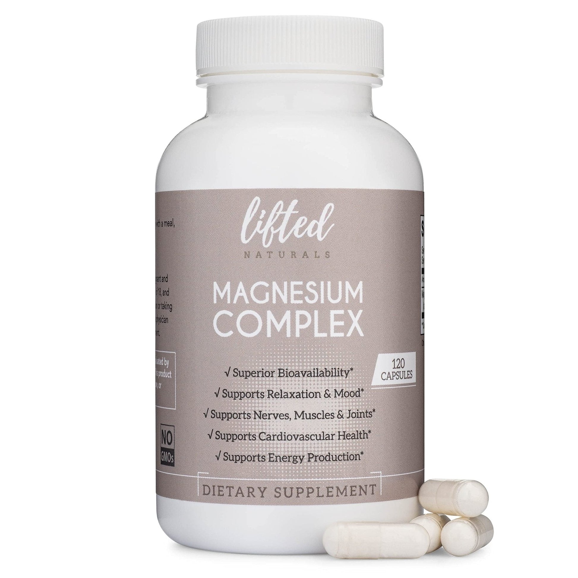 Magnesium Complex - Lifted Naturals Magnesium Supplement w/Bisglycinate, Malate, Taurate - 120 Capsules - Bioavailable Magnesium Formula for Mood, Sleep, Energy Support* - Maple Wellness Supplements