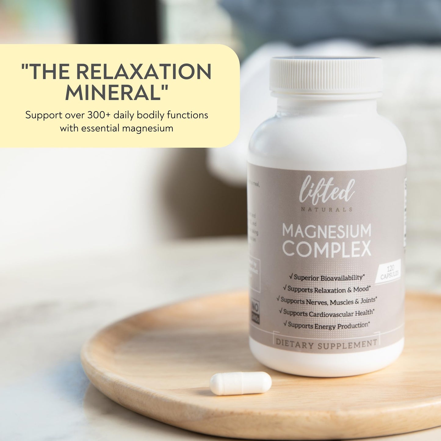 Magnesium Complex - Lifted Naturals Magnesium Supplement w/Bisglycinate, Malate, Taurate - 120 Capsules - Bioavailable Magnesium Formula for Mood, Sleep, Energy Support* - Maple Wellness Supplements