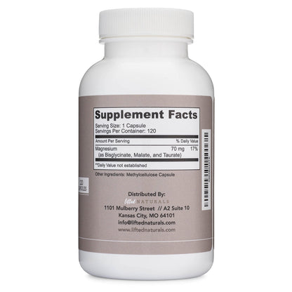 Magnesium Complex - Lifted Naturals Magnesium Supplement w/Bisglycinate, Malate, Taurate - 120 Capsules - Bioavailable Magnesium Formula for Mood, Sleep, Energy Support* - Maple Wellness Supplements