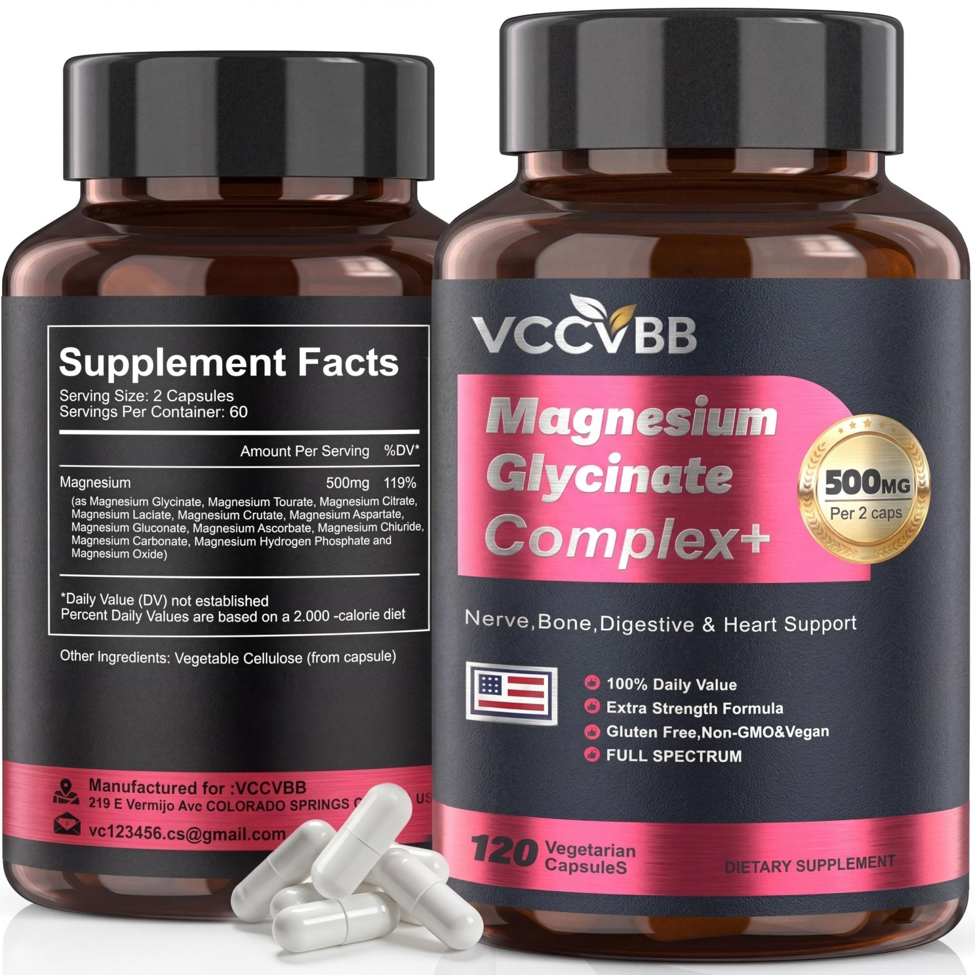 Magnesium Complex, Magnesium Glycinate, Elemental Magnesium Supplement with Taurate, Citrate, Orotate & Aspartate, Supports Muscle Relaxation, Heart Health, Sleep & Energy | Vegan (500mg) - Maple Wellness Supplements
