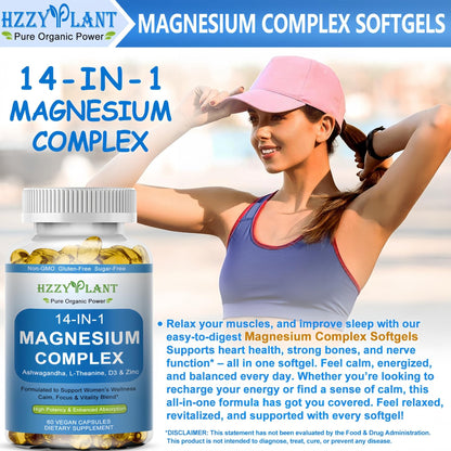 Magnesium Complex Softgels, High Absorption Magnesium Supplement with Glycinate, Citrate, Malate, Taurate, 14-in-1 Magnesium Complex for Women & Men for Muscle, Heart, Sleep Support, 2 Month Supply - Maple Wellness Supplements