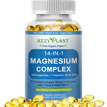 Magnesium Complex Softgels, High Absorption Magnesium Supplement with Glycinate, Citrate, Malate, Taurate, 14-in-1 Magnesium Complex for Women & Men for Muscle, Heart, Sleep Support, 2 Month Supply - Maple Wellness Supplements