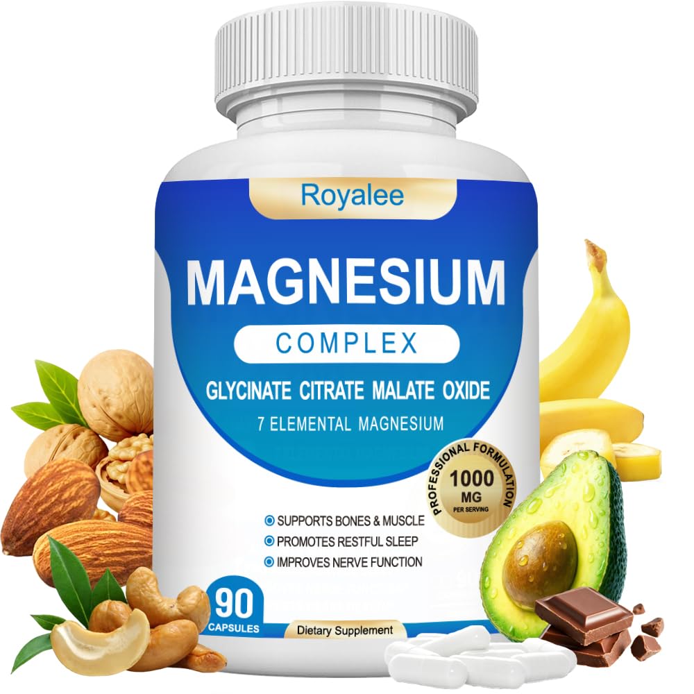 Magnesium Complex Supplement - 1000mg with 7 Magnesium Forms Including Glycinate, Citrate, Malate, Taurate & Orotate - Supports Relaxation, Muscle Function & Bone Strength - 90 Capsules - Maple Wellness Supplements