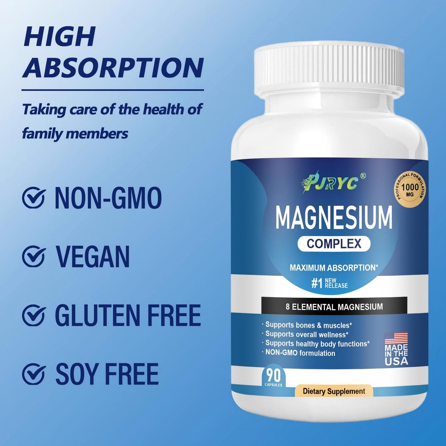 Magnesium Complex Supplement - 1000mg with 8 Magnesium Forms: Glycinate, Citrate, Malate, Taurate & Orotate - Supports Muscle Function, Bone Strength & Relaxation - Vegan, Non-GMO - 180 Capsules - Maple Wellness Supplements