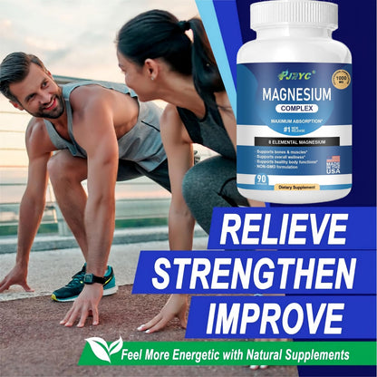 Magnesium Complex Supplement - 1000mg with 8 Magnesium Forms: Glycinate, Citrate, Malate, Taurate & Orotate - Supports Muscle Function, Bone Strength & Relaxation - Vegan, Non-GMO - 180 Capsules - Maple Wellness Supplements