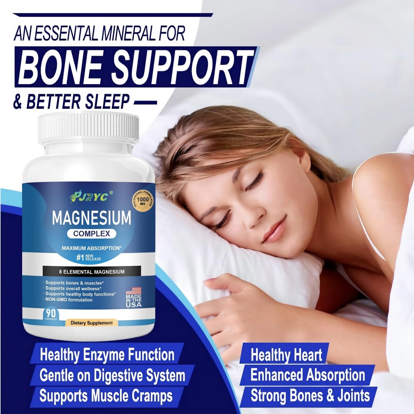 Magnesium Complex Supplement - 1000mg with 8 Magnesium Forms: Glycinate, Citrate, Malate, Taurate & Orotate - Supports Muscle Function, Bone Strength & Relaxation - Vegan, Non-GMO - 180 Capsules - Maple Wellness Supplements