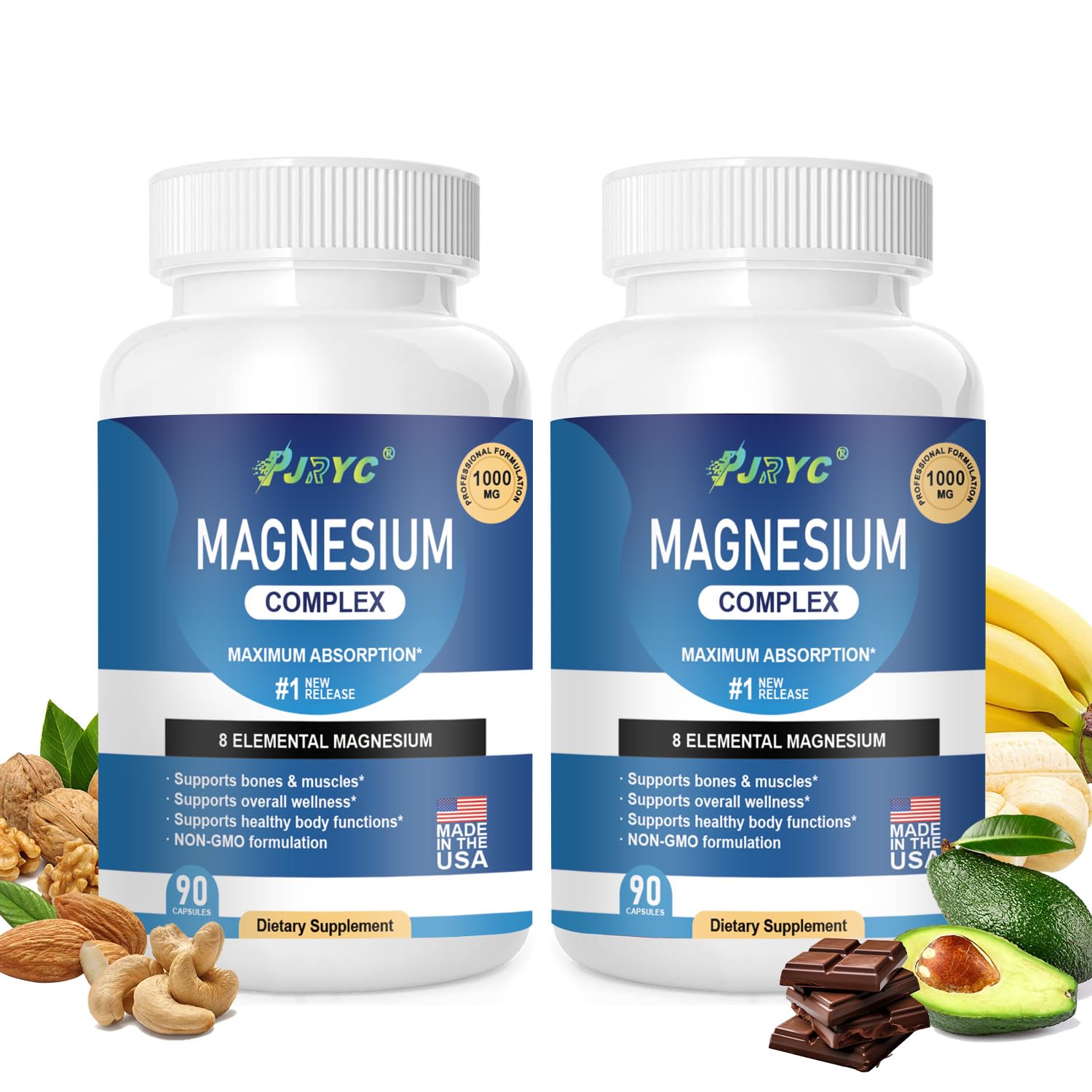 Magnesium Complex Supplement - 1000mg with 8 Magnesium Forms: Glycinate, Citrate, Malate, Taurate & Orotate - Supports Muscle Function, Bone Strength & Relaxation - Vegan, Non-GMO - 180 Capsules - Maple Wellness Supplements