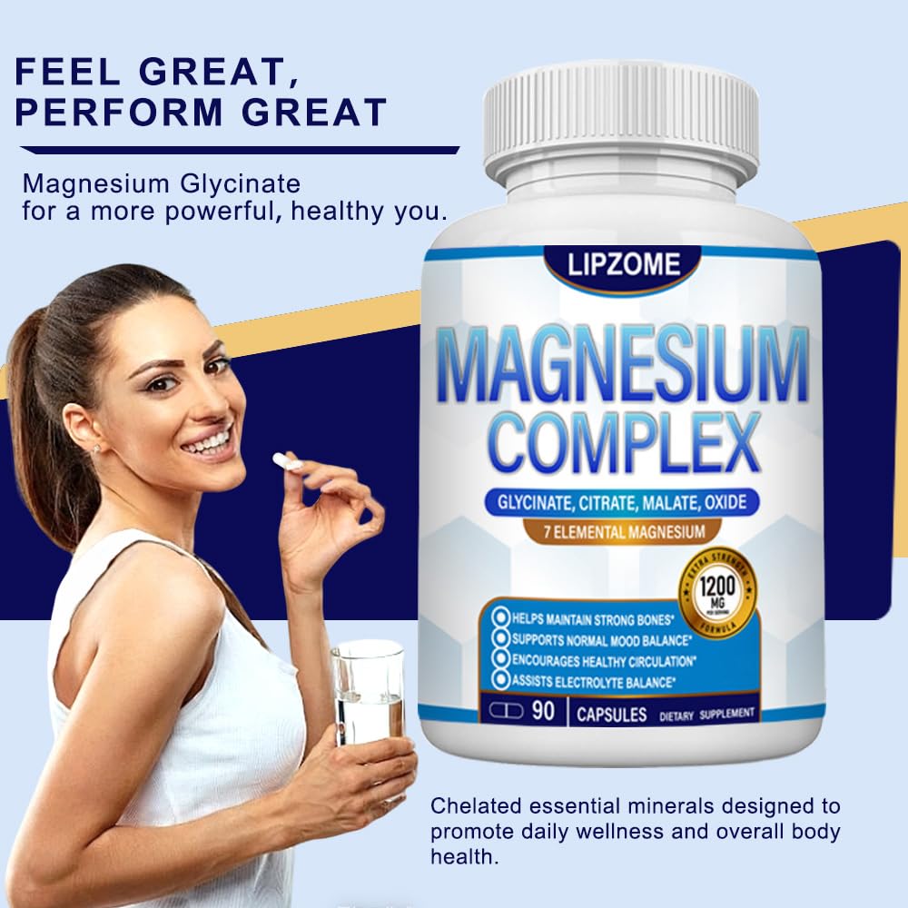 Magnesium Complex Supplement 1200mg - Advanced 7-in-1 Magnesium Blend - Glycinate, Citrate, Malate, Taurate, Oxide, Aspartate, Orotate – High Absorption Formula – Non-GMO, 90 Capsules - Maple Wellness Supplements