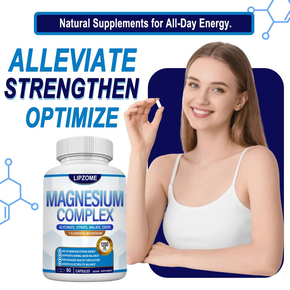 Magnesium Complex Supplement 1200mg - Advanced 7-in-1 Magnesium Blend - Glycinate, Citrate, Malate, Taurate, Oxide, Aspartate, Orotate – High Absorption Formula – Non-GMO, 90 Capsules - Maple Wellness Supplements