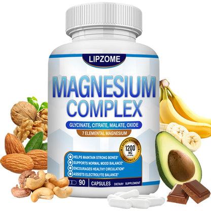 Magnesium Complex Supplement 1200mg - Advanced 7-in-1 Magnesium Blend - Glycinate, Citrate, Malate, Taurate, Oxide, Aspartate, Orotate – High Absorption Formula – Non-GMO, 90 Capsules - Maple Wellness Supplements