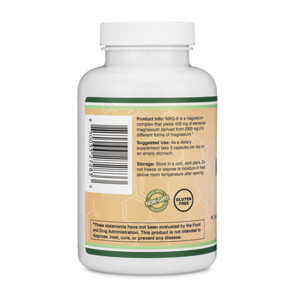 Magnesium Complex Supplement 180 Capsules (426mg Elemental Magnesium Provided by 2,300mg of Eight Different Forms of Magnesium) MAG-8 Provides 100% Daily Recommended Value of Magnesium by Double Wood - Maple Wellness Supplements