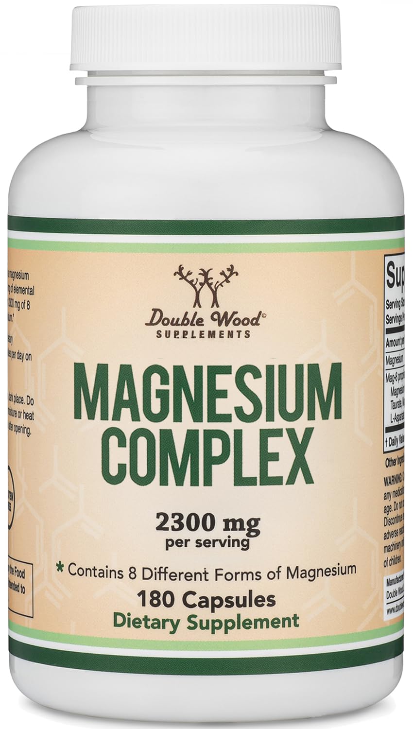 Magnesium Complex Supplement 180 Capsules (426mg Elemental Magnesium Provided by 2,300mg of Eight Different Forms of Magnesium) MAG-8 Provides 100% Daily Recommended Value of Magnesium by Double Wood - Maple Wellness Supplements