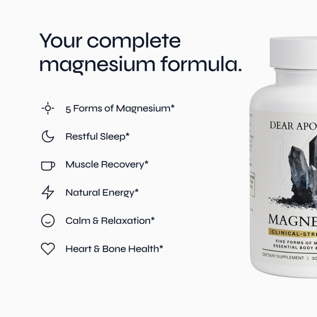 Magnesium Complex Supplement - 5 Forms Citrate Glycinate Malate Oxide Aquamin - Multi Magnesium Blend - High Absorption Chelated - Essential Mineral - Non-GMO Gluten-Free - 60 Capsules - Maple Wellness Supplements