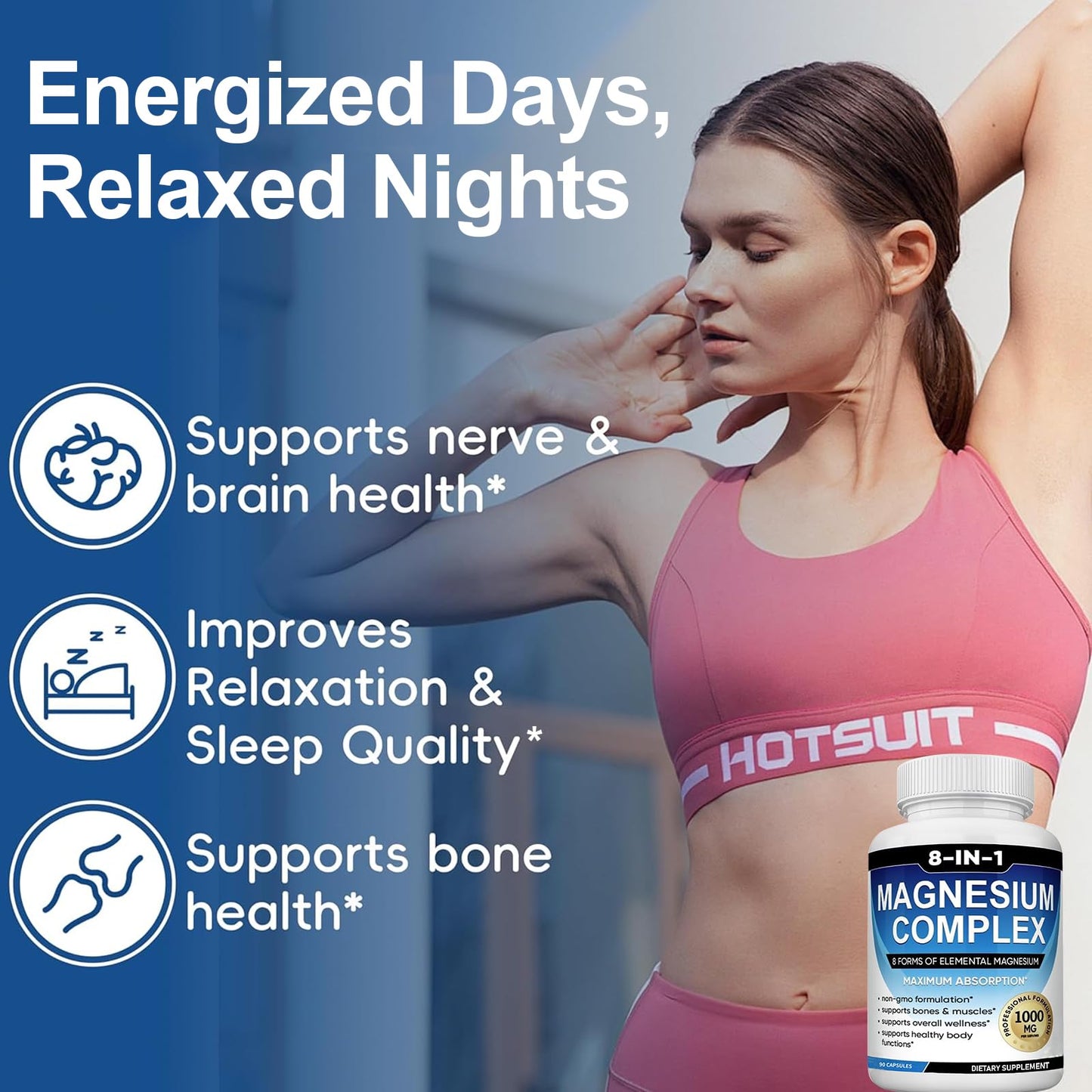 Magnesium Complex Supplement 8 Elemental 1000mg with Glycinate,Citrate for Muscle, Recovery, Stress, Energy, Bone Health, Vegan Non-GMO 180 Capsules, Magnesium Supplement for Women, Men, 2 Bottle - Maple Wellness Supplements
