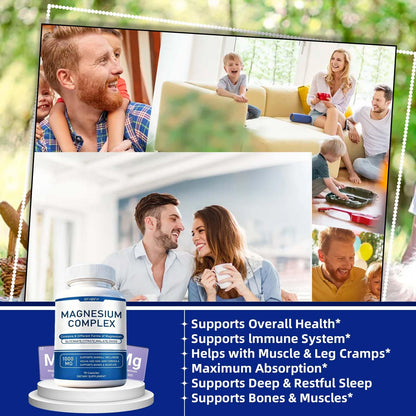 Magnesium Complex Supplement 8 Elemental - Magnesium Glycinate, Citrate, Malate, Oxide | Easy Absorption for Bones, Muscle, Energy, Vegan, Non-GMO 90 Capsules (1pc) - Maple Wellness Supplements