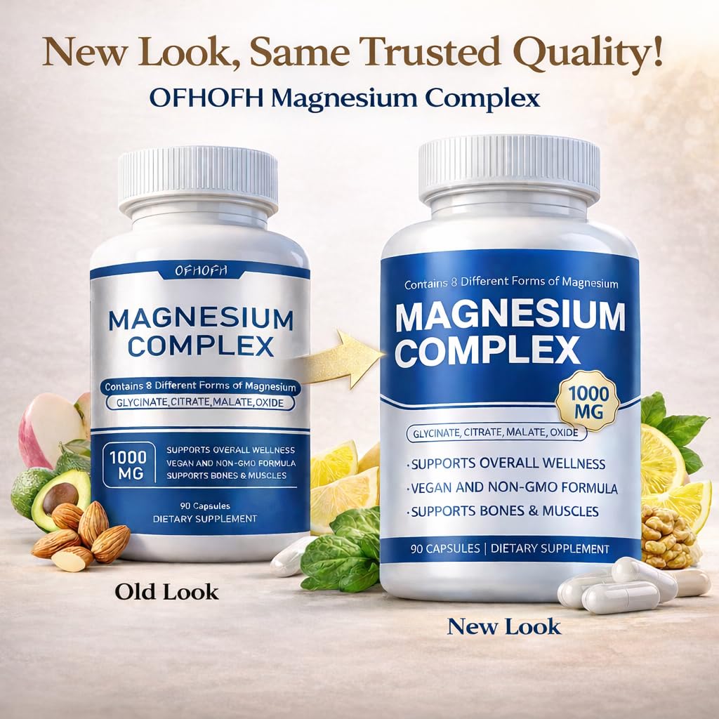 Magnesium Complex Supplement 8 Elemental - Magnesium Glycinate, Citrate, Malate, Oxide | Easy Absorption for Bones, Muscle, Energy, Vegan, Non-GMO 90 Capsules (1pc) - Maple Wellness Supplements