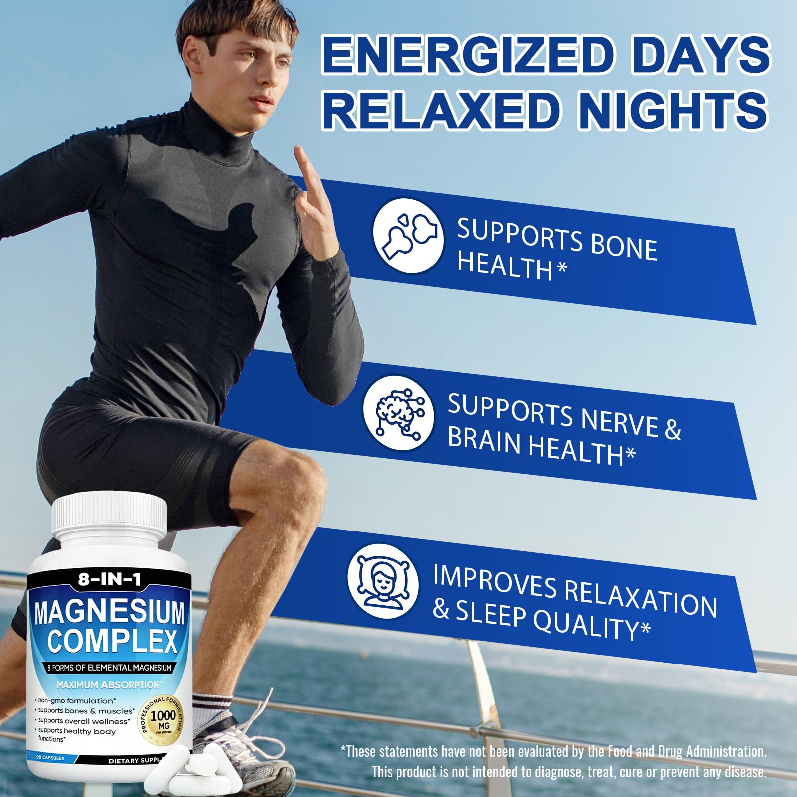 Magnesium Complex Supplement 8-in-1 Elemental 1000mg, Magnesium Glycinate, Malate & Citrate, Vegan, Non-GMO 90 Capsules - Maple Wellness Supplements