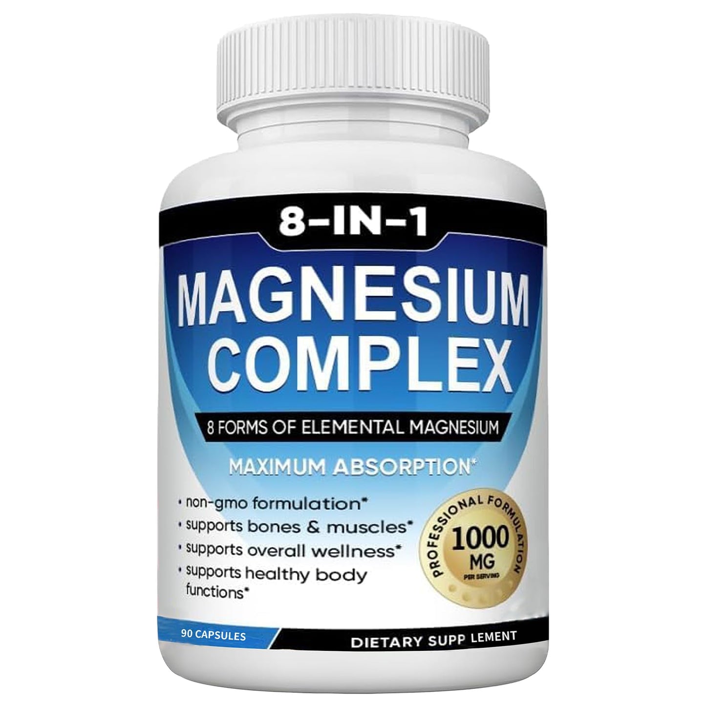 Magnesium Complex Supplement 8-in-1 Elemental 1000mg, Magnesium Glycinate, Malate & Citrate, Vegan, Non-GMO 90 Capsules - Maple Wellness Supplements