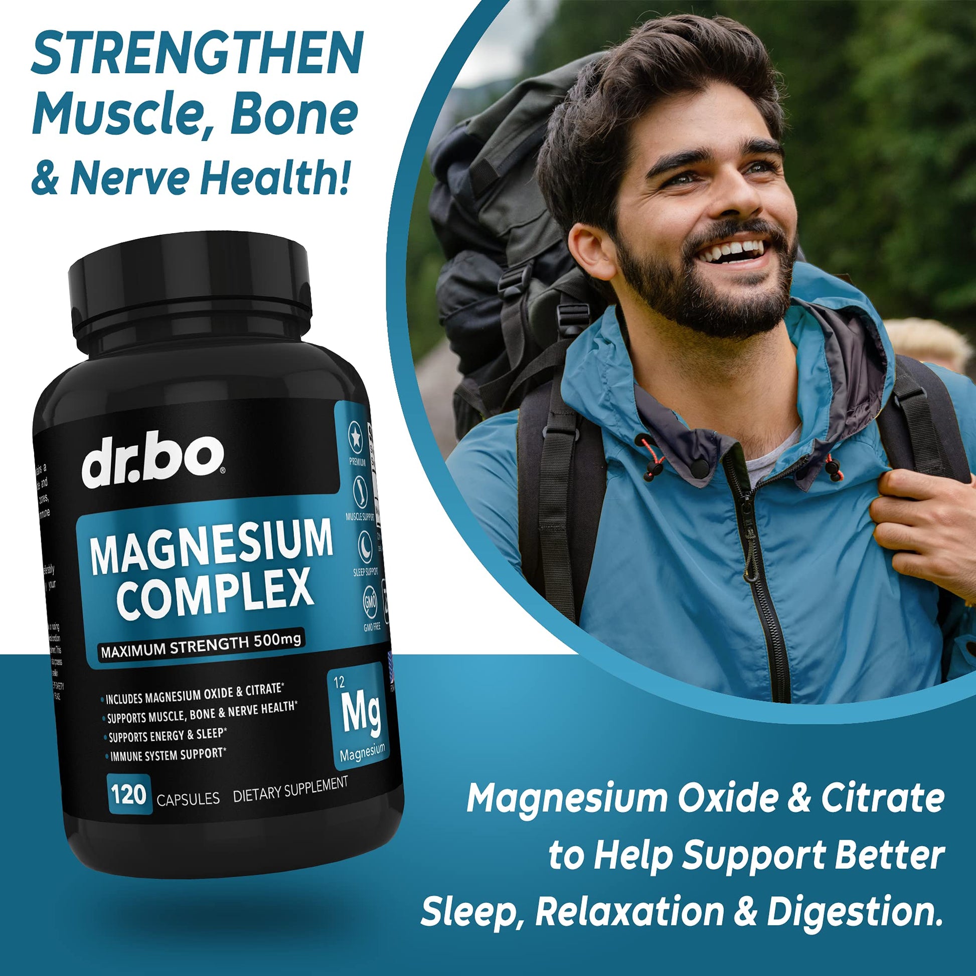 Magnesium Complex Supplement Capsules 500mg - Support Energy, Relaxation, Leg Cramps & Legs - Help Aid Muscle Support Supplements - High Absorption Premium Mag Citrate Oxide - 120 Capsules - Maple Wellness Supplements