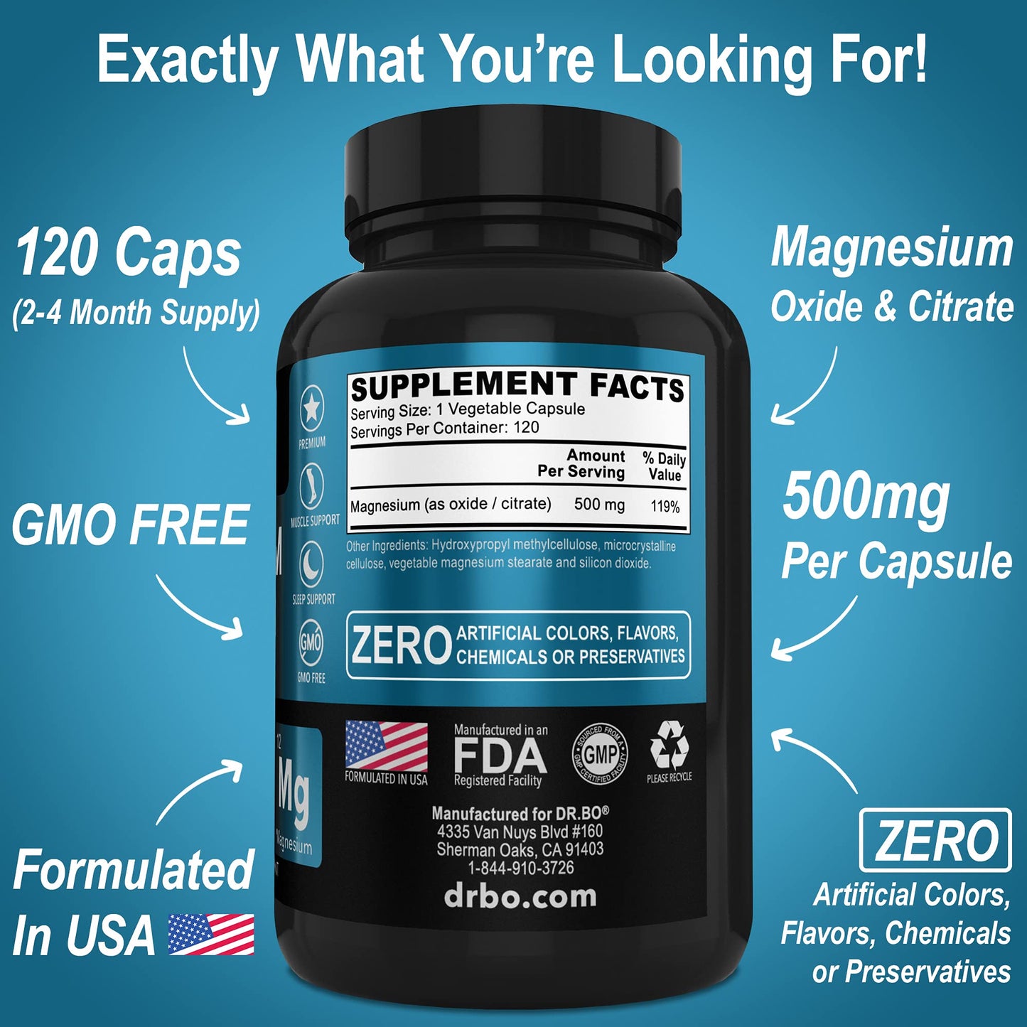 Magnesium Complex Supplement Capsules 500mg - Support Energy, Relaxation, Leg Cramps & Legs - Help Aid Muscle Support Supplements - High Absorption Premium Mag Citrate Oxide - 120 Capsules - Maple Wellness Supplements