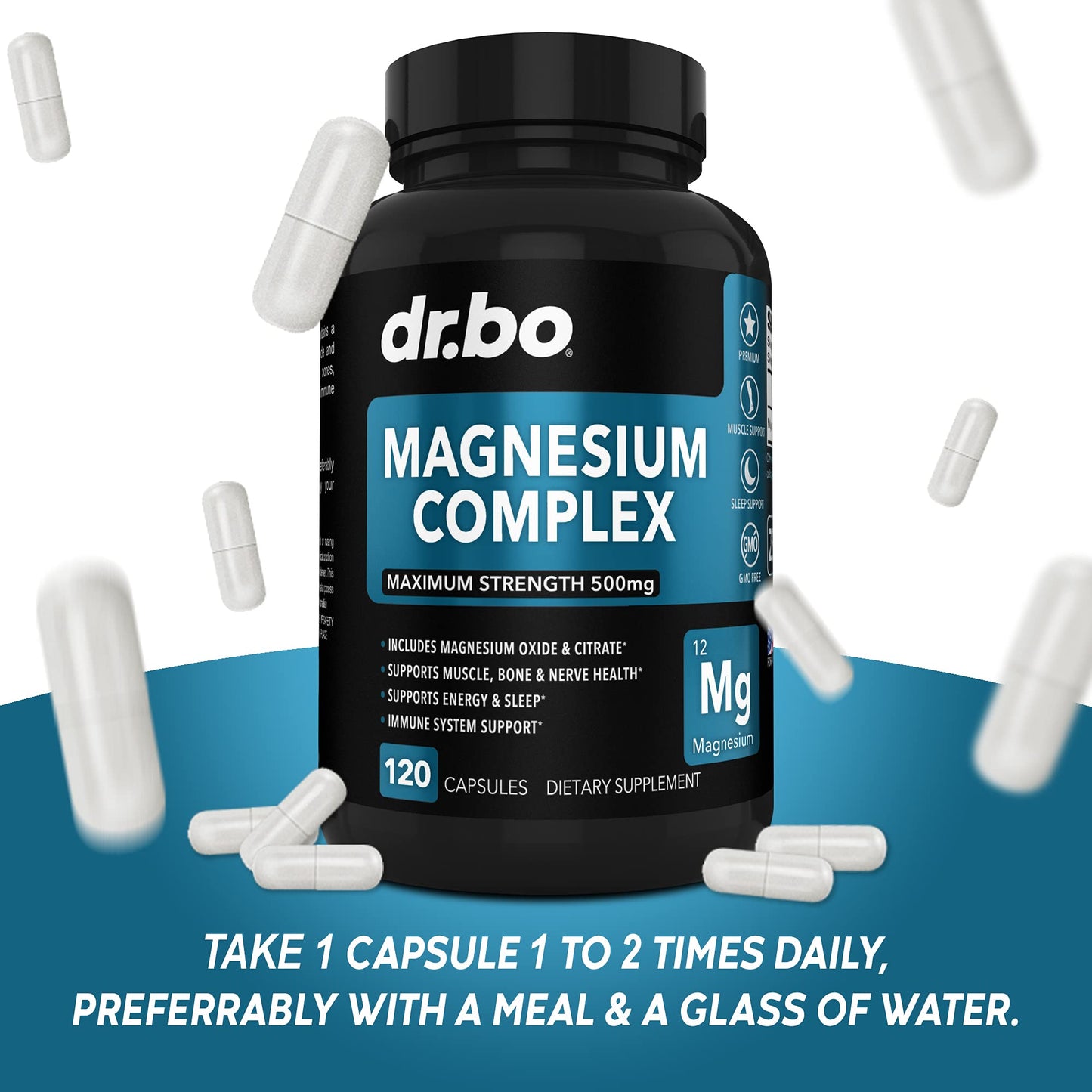 Magnesium Complex Supplement Capsules 500mg - Support Energy, Relaxation, Leg Cramps & Legs - Help Aid Muscle Support Supplements - High Absorption Premium Mag Citrate Oxide - 120 Capsules - Maple Wellness Supplements