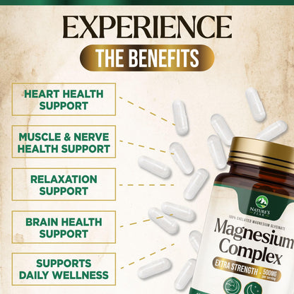 Magnesium Complex Supplement - Magnesium 500mg Per Serving - High Absorption Blend of Glycinate, Citrate, Malate, Oxide - Supports Sleep, Muscle, Bone, Heart Health - Bottled in USA - 60 Capsules - Maple Wellness Supplements