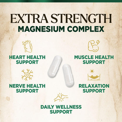 Magnesium Complex Supplement - Magnesium 500mg Per Serving - High Absorption Blend of Glycinate, Citrate, Malate, Oxide - Supports Sleep, Muscle, Bone, Heart Health - Bottled in USA - 60 Capsules - Maple Wellness Supplements