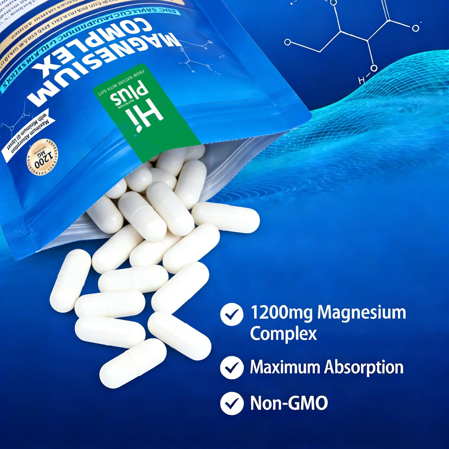 Magnesium Complex Supplement with 10 Forms of Elemental Magnesium, 1200 mg per Serving, Magnesium Glycinate, Citrate, Malate & Taurate, High Absorption Vegan Capsules, Non-GMO - Maple Wellness Supplements