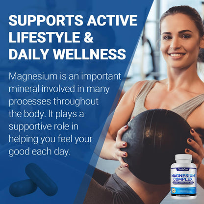 Magnesium Complex Supplement with 7 Forms of Magnesium Glycinate, Malate, Citrate & More, High Absorption for Bones, Muscle, Recovery, Energy, Vegan Non-GMO 120 Capsules - Maple Wellness Supplements