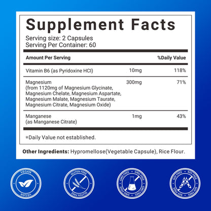 Magnesium Complex Supplement with 7 Forms of Magnesium Glycinate, Malate, Citrate & More, High Absorption for Bones, Muscle, Recovery, Energy, Vegan Non-GMO 120 Capsules - Maple Wellness Supplements