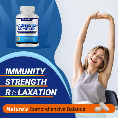 Magnesium Complex Supplement with 7 Forms of Magnesium Glycinate, Malate, Citrate & More, High Absorption for Bones, Muscle, Recovery, Energy, Vegan Non-GMO 120 Capsules - Maple Wellness Supplements