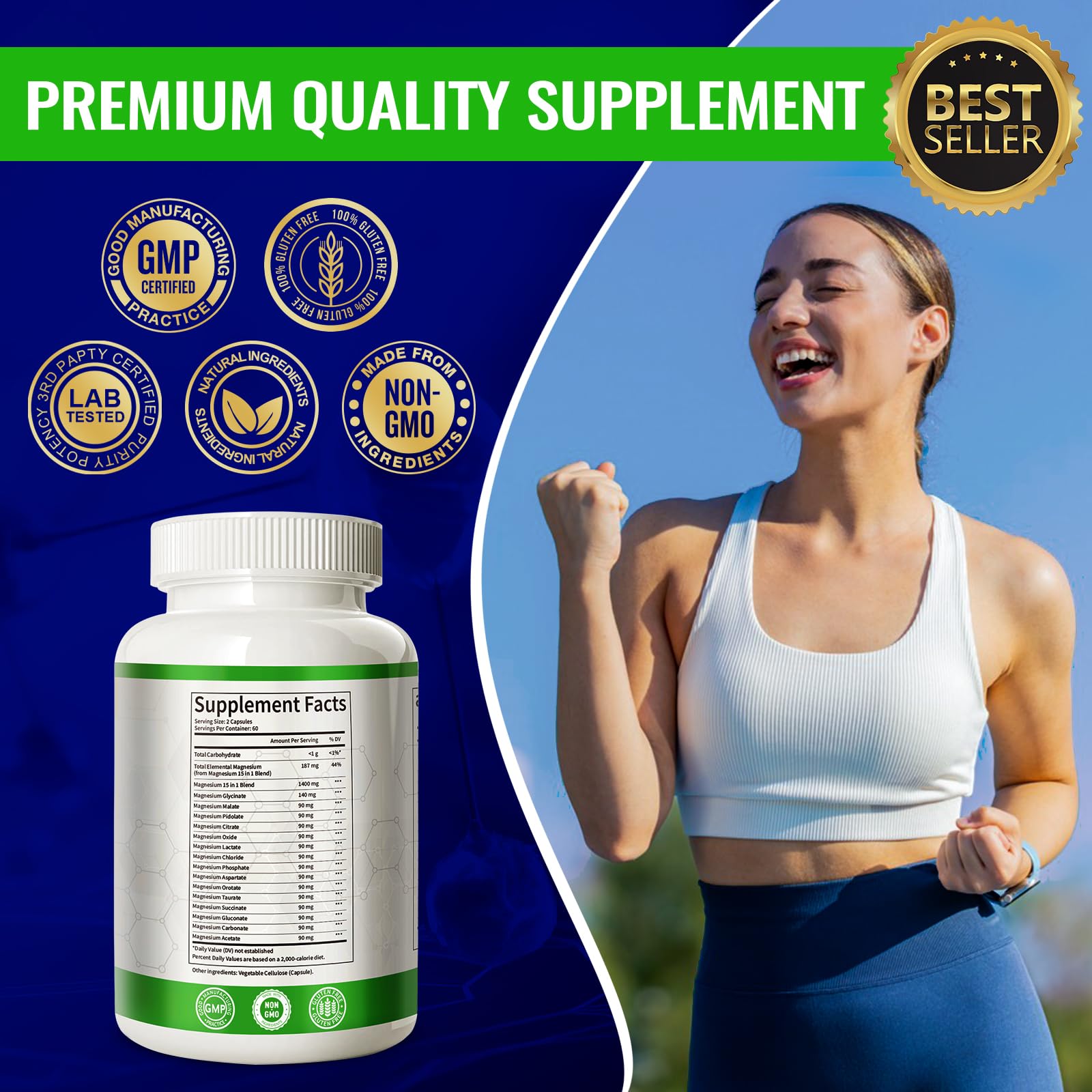 Magnesium Complex with 15 Types Magnesium Glycinate Citrate Malate Taurate Oxide Carbonate Chloride Orotate Magnesio Muscle, Heart, Relaxation & Nerves 120 Vegan Capsules, 60-Day Supply - Maple Wellness Supplements
