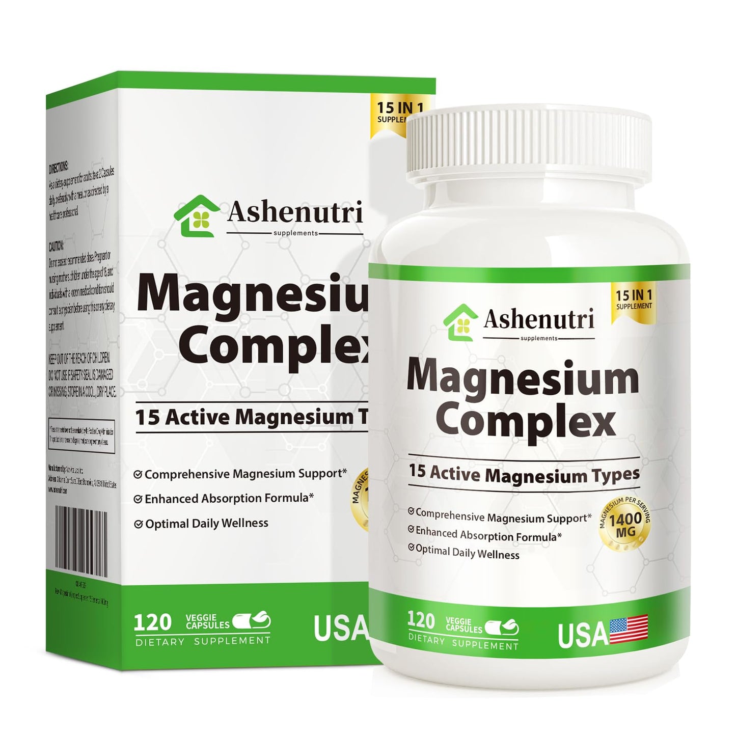 Magnesium Complex with 15 Types Magnesium Glycinate Citrate Malate Taurate Oxide Carbonate Chloride Orotate Magnesio Muscle, Heart, Relaxation & Nerves 120 Vegan Capsules, 60-Day Supply - Maple Wellness Supplements