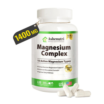 Magnesium Complex with 15 Types Magnesium Glycinate Citrate Malate Taurate Oxide Carbonate Chloride Orotate Magnesio Muscle, Heart, Relaxation & Nerves 120 Vegan Capsules, 60-Day Supply - Maple Wellness Supplements