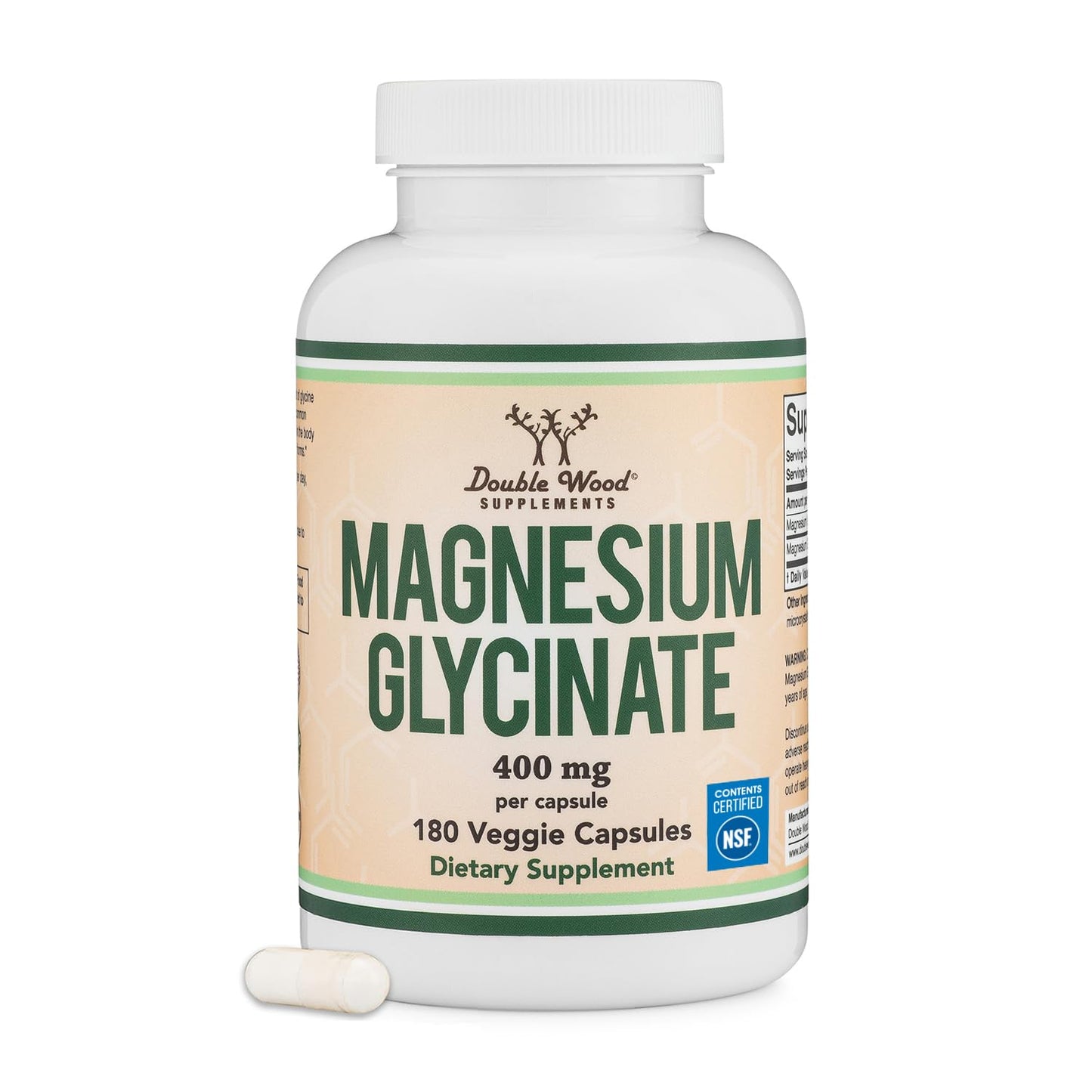 Magnesium Glycinate 400mg | 180 Capsules | Sleep, Muscle, & Heart Support | Vegan, Third Party Tested, Gluten Free, Non-GMO, by Double Wood Supplements - Maple Wellness Supplements