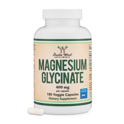 Magnesium Glycinate 400mg | 180 Capsules | Sleep, Muscle, & Heart Support | Vegan, Third Party Tested, Gluten Free, Non-GMO, by Double Wood Supplements - Maple Wellness Supplements