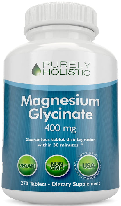 Magnesium Glycinate 400mg - 270 Magnesium Tablets (not Capsules) - 400 mg Elemental Magnesium - Highly Bioavailable - Vegan and Vegetarian - for Improved Sleep, Stress Relief & Cramp Defense - Maple Wellness Supplements