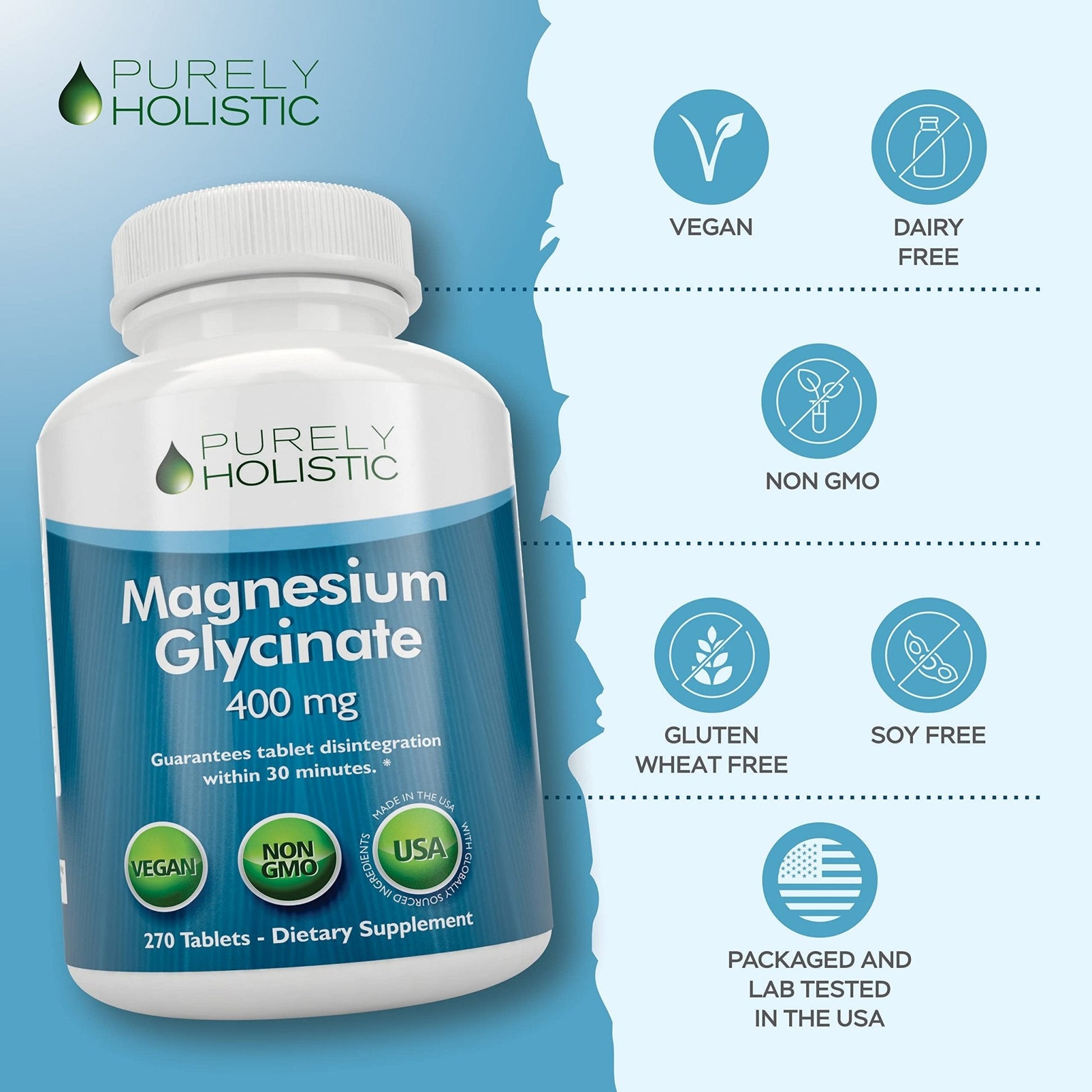 Magnesium Glycinate 400mg - 270 Magnesium Tablets (not Capsules) - 400 mg Elemental Magnesium - Highly Bioavailable - Vegan and Vegetarian - for Improved Sleep, Stress Relief & Cramp Defense - Maple Wellness Supplements