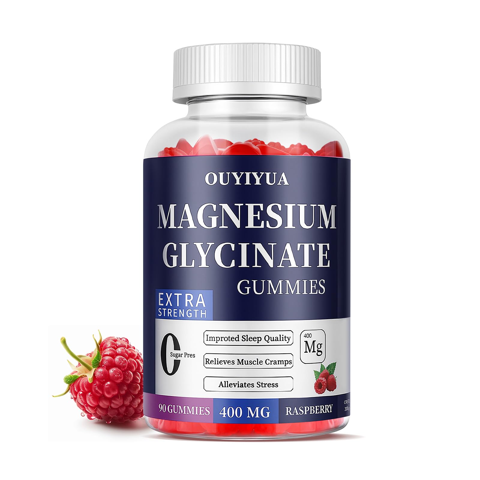 Magnesium Glycinate 400mg Gummies, Sugar Free Magnesium Gummies with Vitamins D, B6 for Sleep Support, - Maple Wellness Supplements