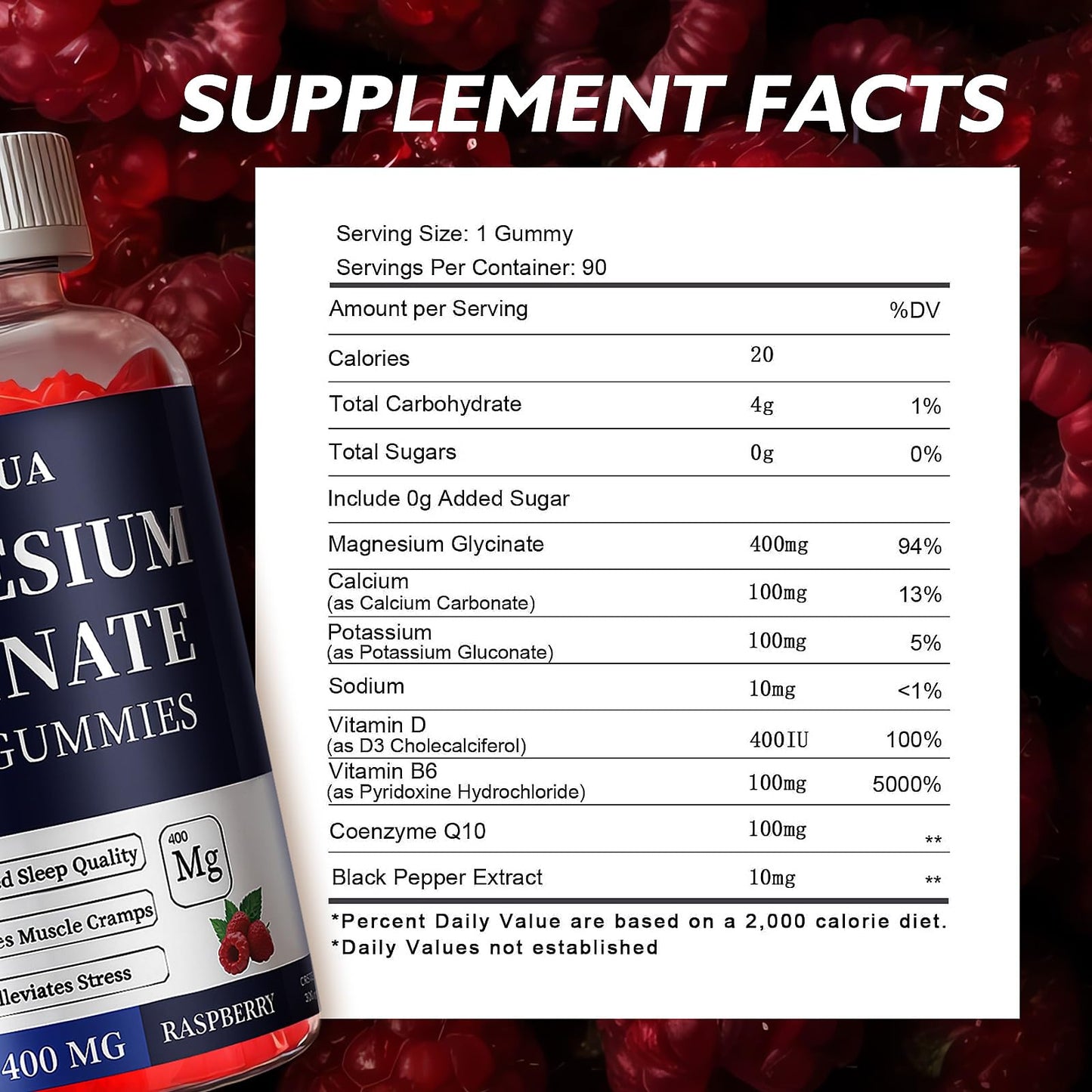 Magnesium Glycinate 400mg Gummies, Sugar Free Magnesium Gummies with Vitamins D, B6 for Sleep Support, - Maple Wellness Supplements
