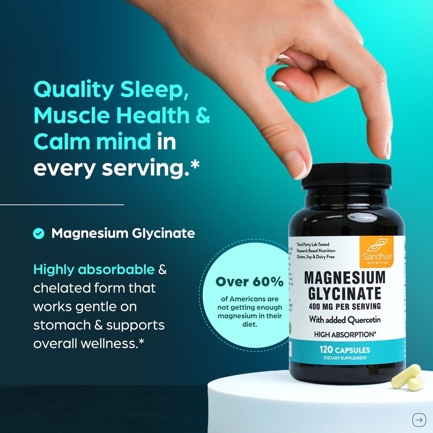 Magnesium Glycinate 400mg High Absorption Capsules with Quercetin | Quality Sleep, Relaxation & Muscle Health Supplement for Women and Men | Chelated Magnesium 120 Count - Maple Wellness Supplements