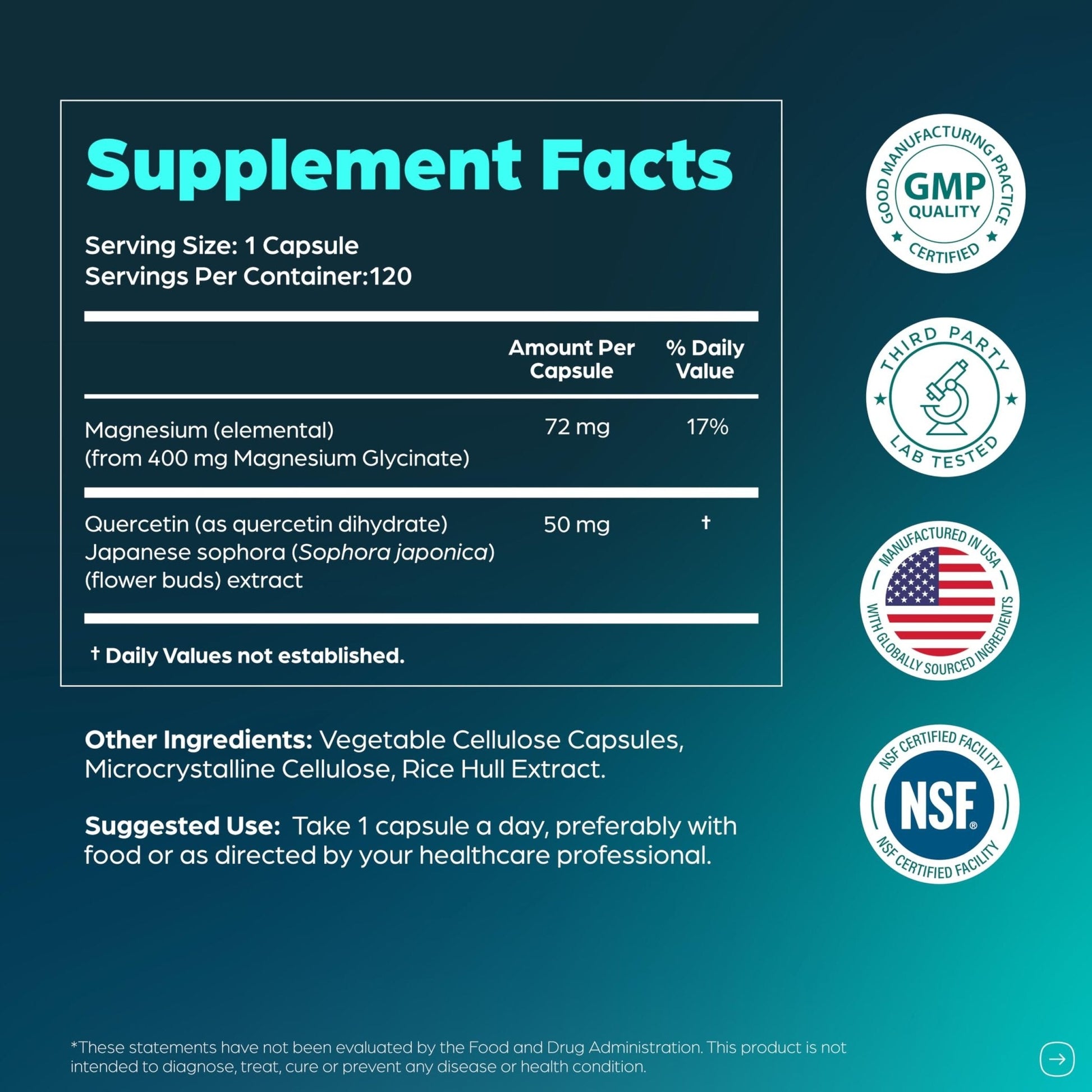 Magnesium Glycinate 400mg High Absorption Capsules with Quercetin | Quality Sleep, Relaxation & Muscle Health Supplement for Women and Men | Chelated Magnesium 120 Count - Maple Wellness Supplements