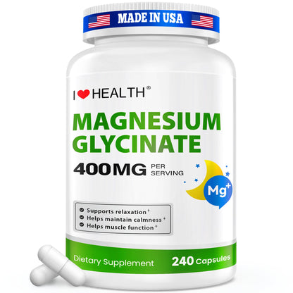 Magnesium Glycinate 400mg per Capsule – 240 Capsules – High Absorption Magnesium Supplement for Relaxation, Calmness & Muscle Support – Gentle on Stomach - Maple Wellness Supplements