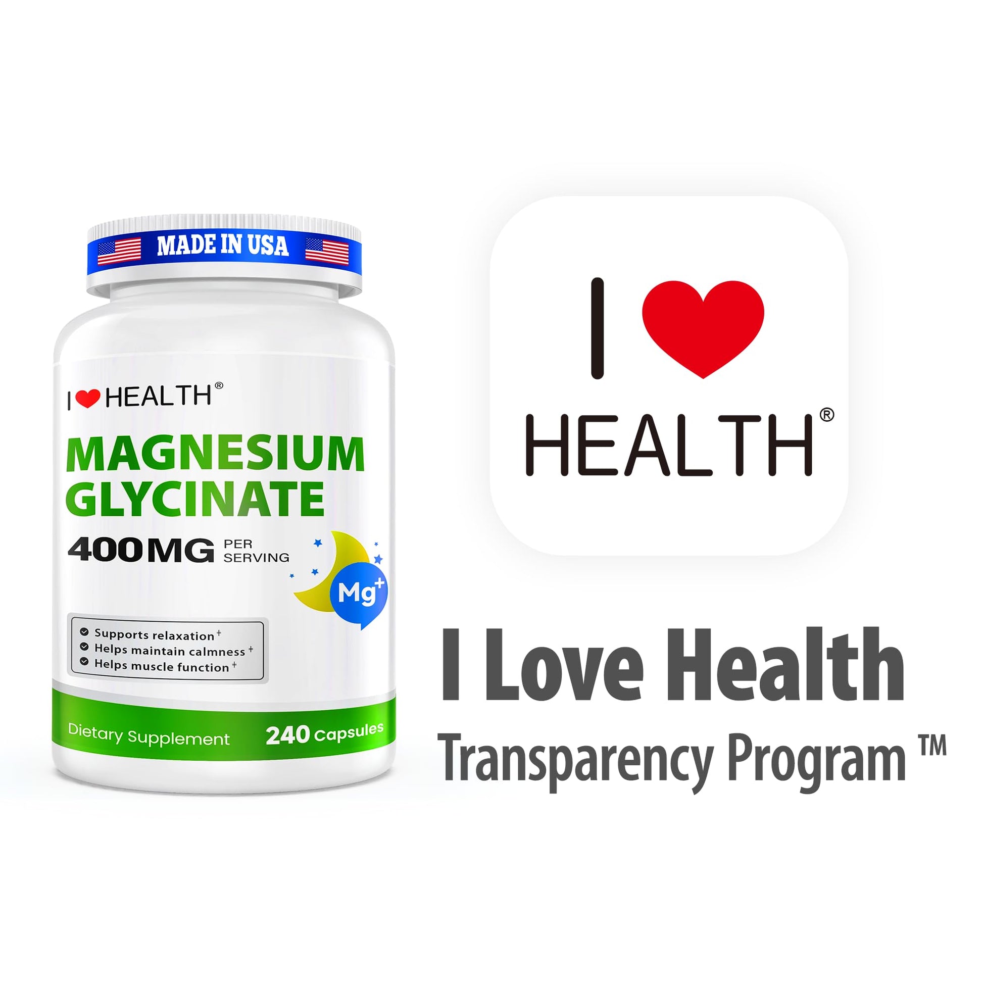 Magnesium Glycinate 400mg per Capsule – 240 Capsules – High Absorption Magnesium Supplement for Relaxation, Calmness & Muscle Support – Gentle on Stomach - Maple Wellness Supplements