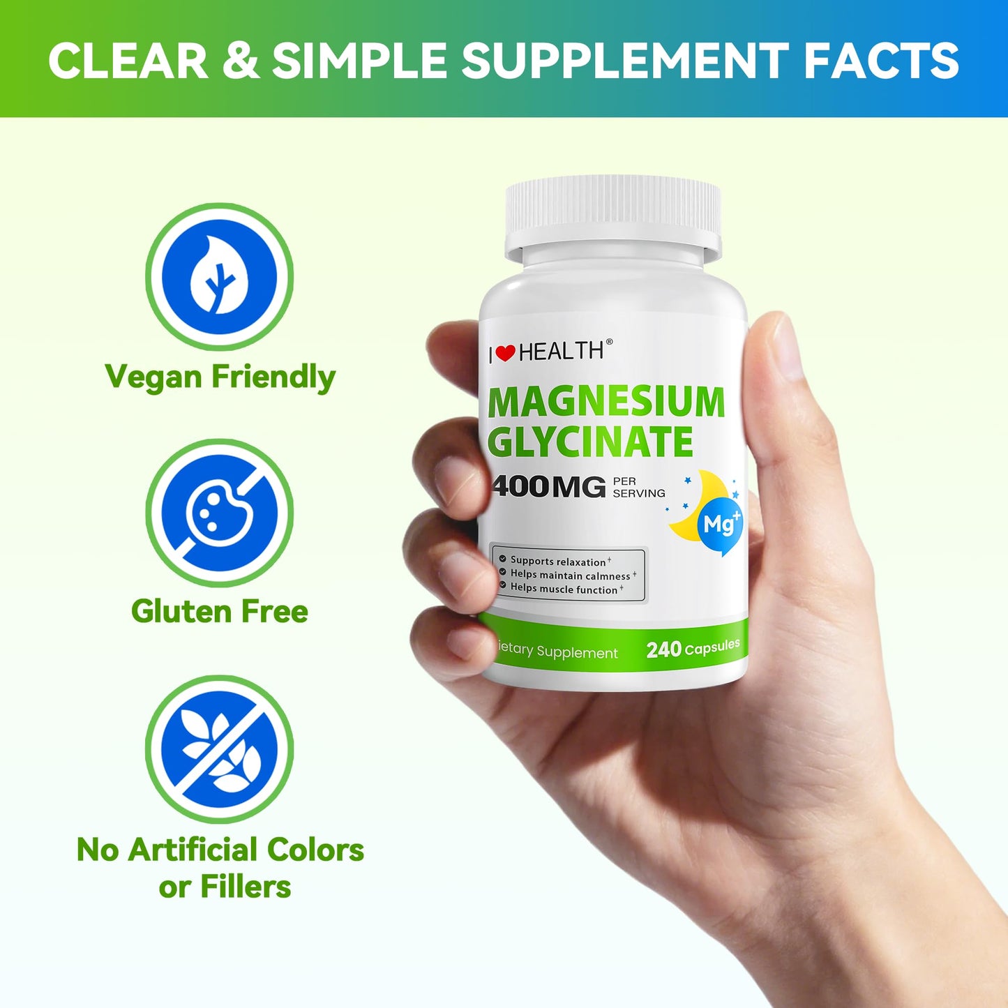 Magnesium Glycinate 400mg per Capsule – 240 Capsules – High Absorption Magnesium Supplement for Relaxation, Calmness & Muscle Support – Gentle on Stomach - Maple Wellness Supplements