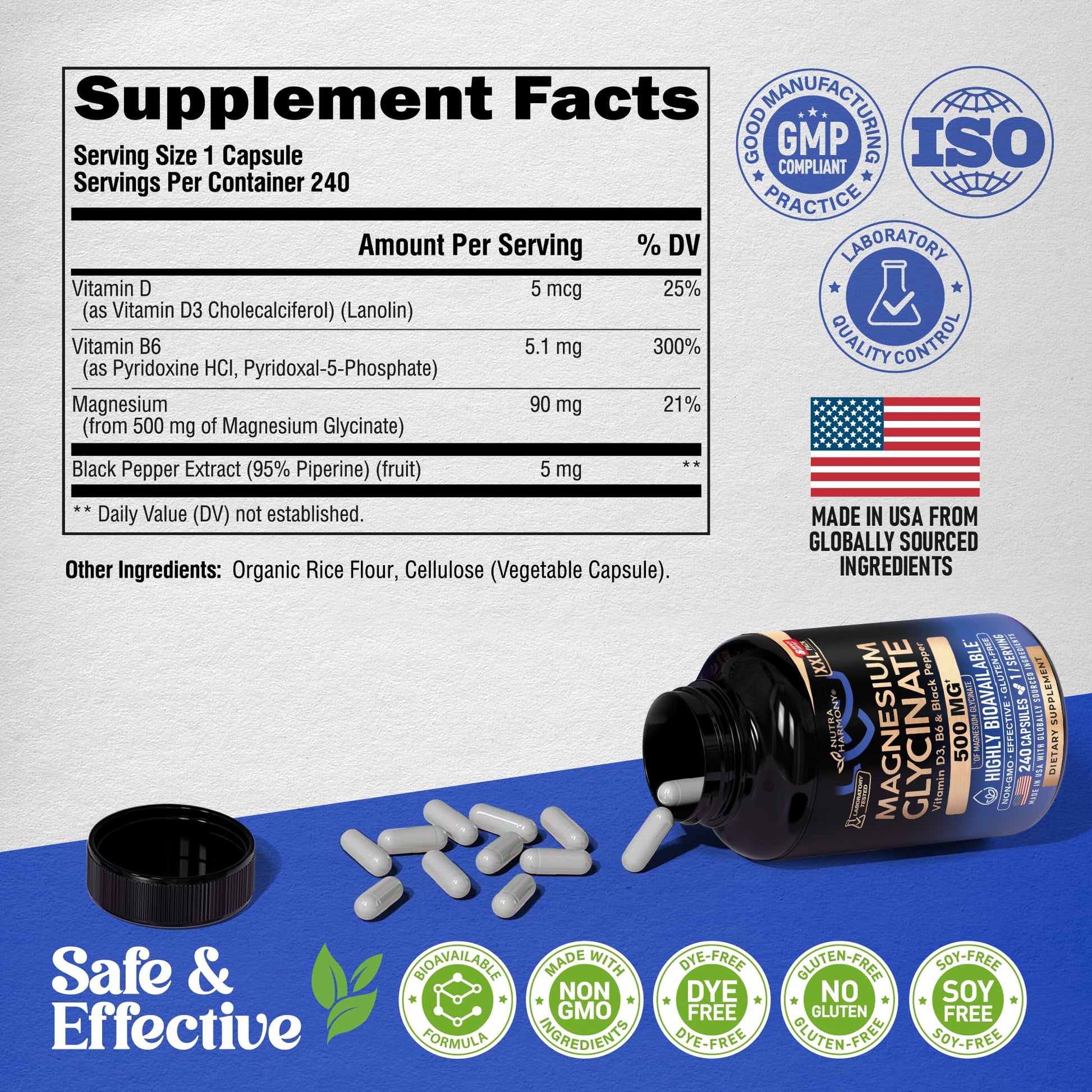 Magnesium Glycinate 500 mg - Chelated Supplement - High Absorption Form of Magnesium - Support for Sleep, Muscle & Heart Health - Maple Wellness Supplements