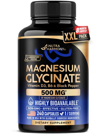 Magnesium Glycinate 500 mg - Chelated Supplement - High Absorption Form of Magnesium - Support for Sleep, Muscle & Heart Health - Maple Wellness Supplements